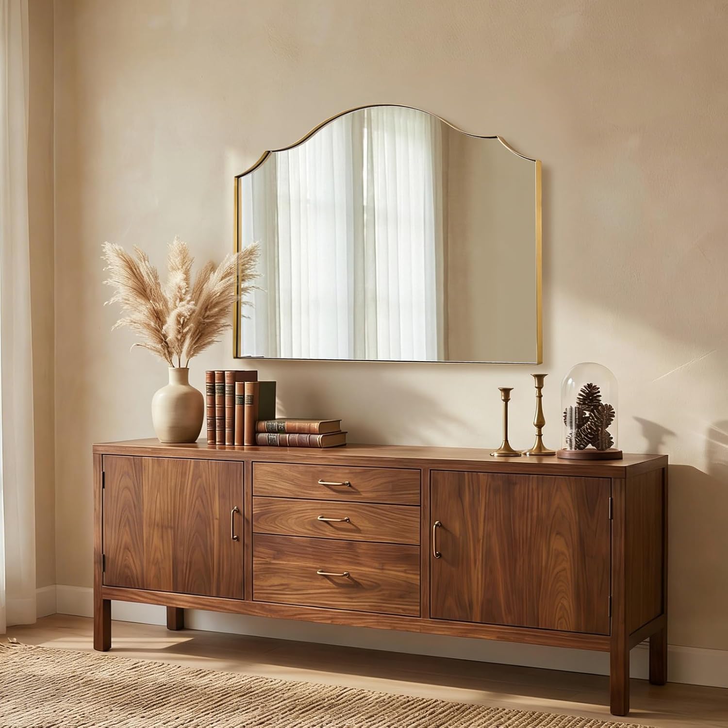 ANDY STAR Scalloped Arched Mirror, 36x26 Inch Gold Mantle Mirror with Stainless Steel Metal Frame, Modern Wall Mirrors for Bathroom, Fireplace, Living Room, Entryway Hangs Vertically