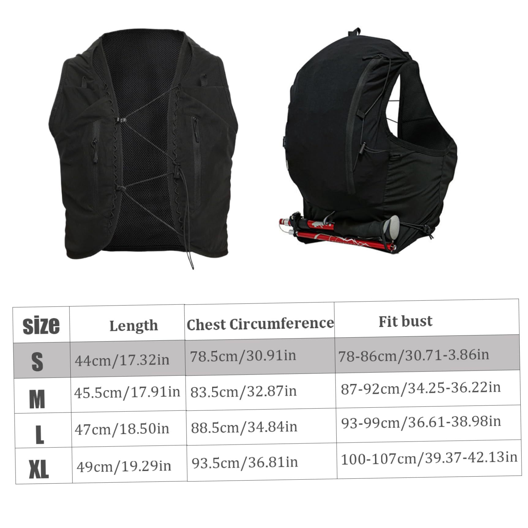 Gilet d'hydratation 12 Poches Gilet d'hydratation de Course capacité Pack Sac à Dos Polyvalent en Polyester pour vélo en Plein air randonnée, S