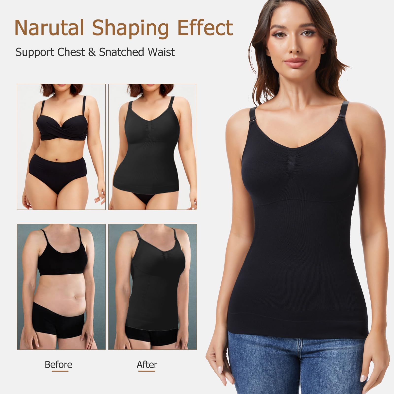 Joyshaper Damen BH Unterhemden Shapewear Bauchweg Unterhemd Figurformende Trägertop Gepolstert Kompression Tank Top Nahtlos Body Shaper