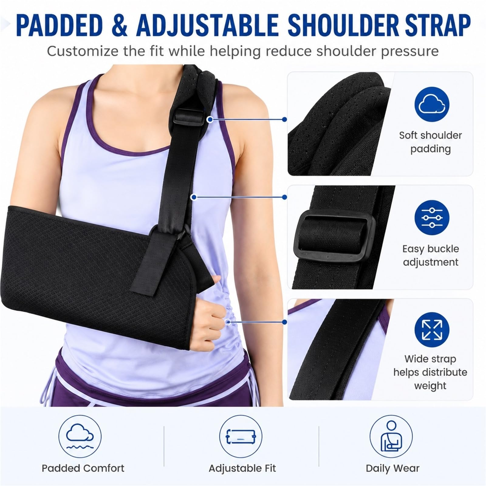Cabestrillo para Brazo Inmovilizador de Hombro Ajustable Soporte Manguito Rotador Fractura Antebrazo Alivio Dolor Recuperación Postoperatoria Hombre Mujer Universal(L)