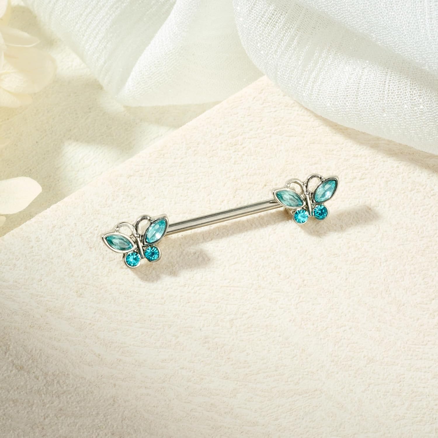 AceFun 5 Pairs 14G Nipple Rings Stainless Steel Heart Butterfly Bow Opal Flower CZ Stud Barbell Set Cute Nipplerings Shields Piercing Jewelry for Women Pink Blue Red Tone Body Jewelry - Image 6