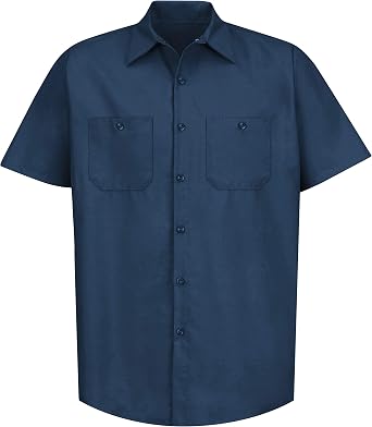 Red Kap Men's Short Sleeve Industrial Stripe Work Shirt, Petrol Blue/Navy