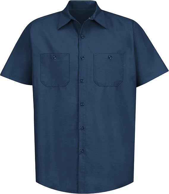 Red Kap Men's Short Sleeve Industrial Stripe Work Shirt, Petrol Blue/Navy