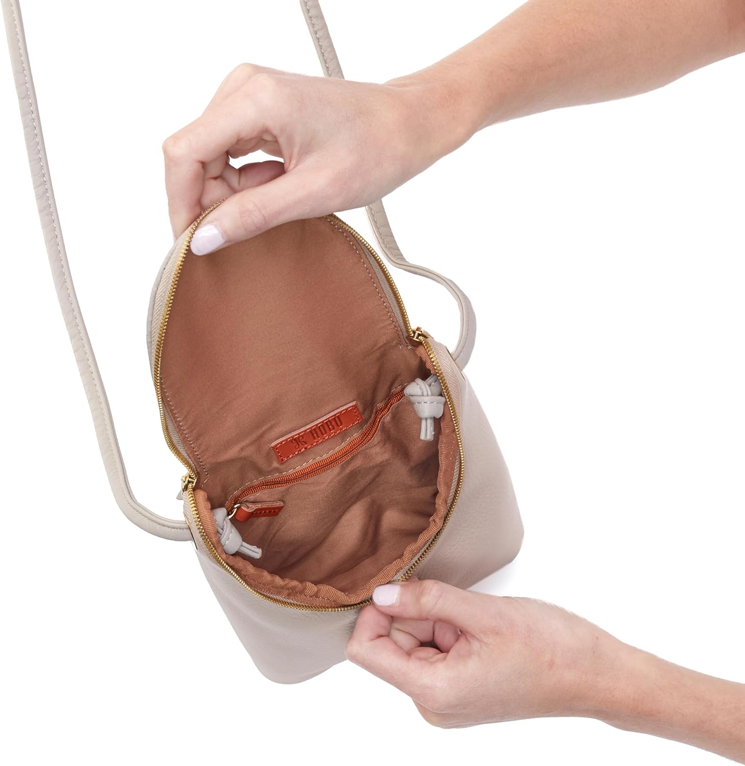 HOBO Fern Leather Crossbody Purse with Adjustable Strap, Exterior Slip Pocket, Double Zip Closure - Perfect for Travel - Image 6