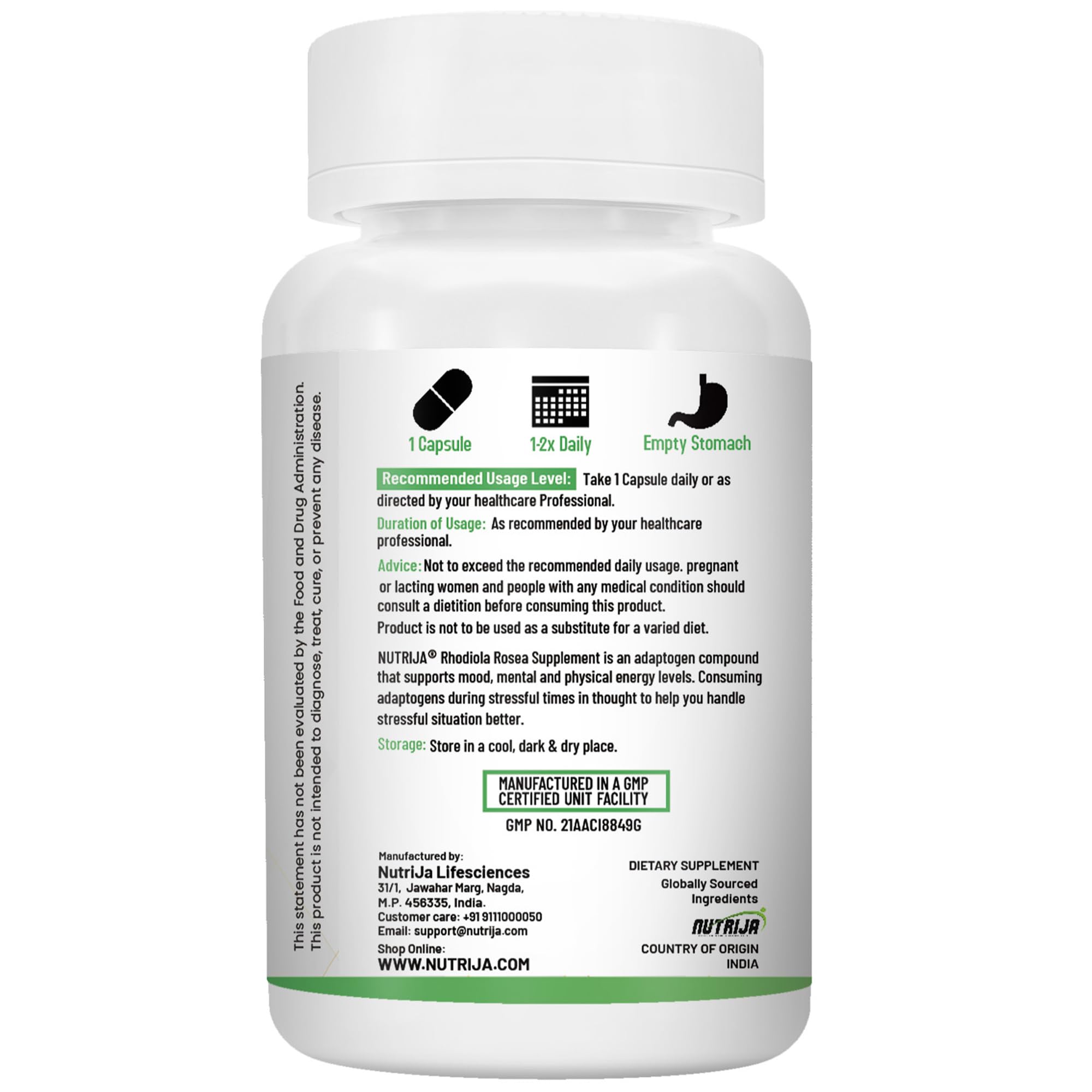 NutriJa Rhodiola Rosea Root Extract 500mg | Rosavins & 1% Salidrosides & Adaptogen Complex with Bioperine. (60 Capsules)|Rosea Root Extract Capsules 1