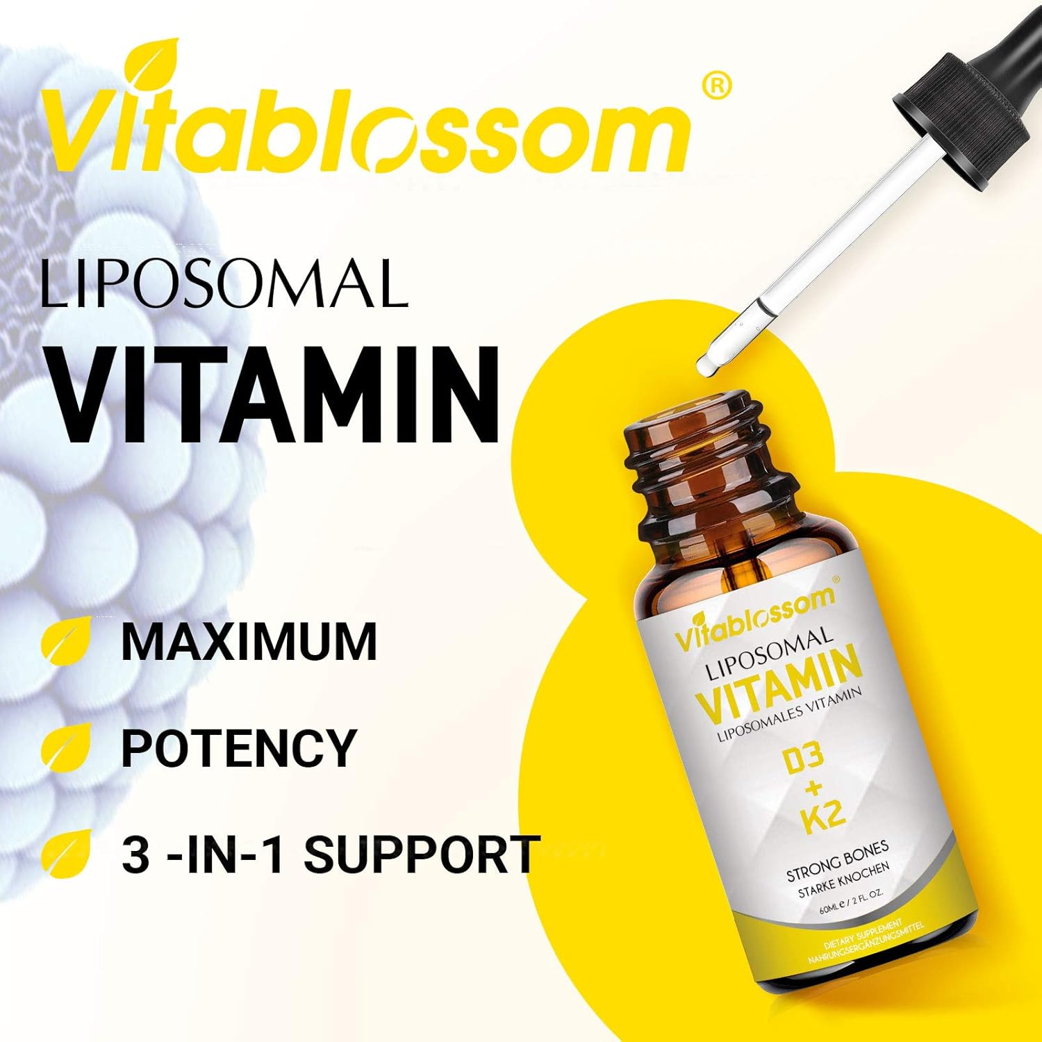 Liposome Vitamin D3+K2 Liquid SupplementD3 1000 IU K2 100ugSublingual