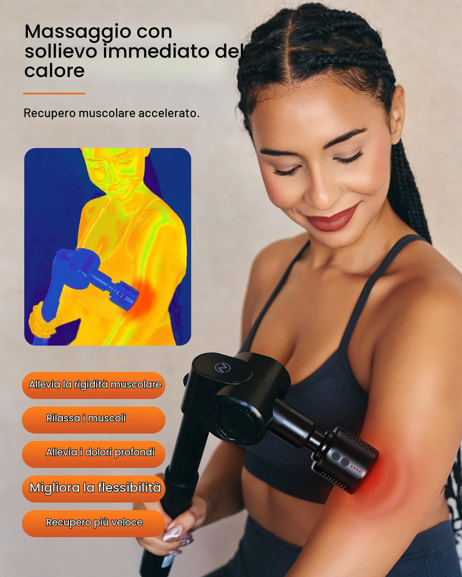 Pistola massaggiatrice con caldo e freddo,Massage Gun Pistola Massaggiatrice con Prolunga,Massaggiatore a percussione muscolare per spalle corpo schiena relax,32 velocità,Pieghevole con 5 angolazioni