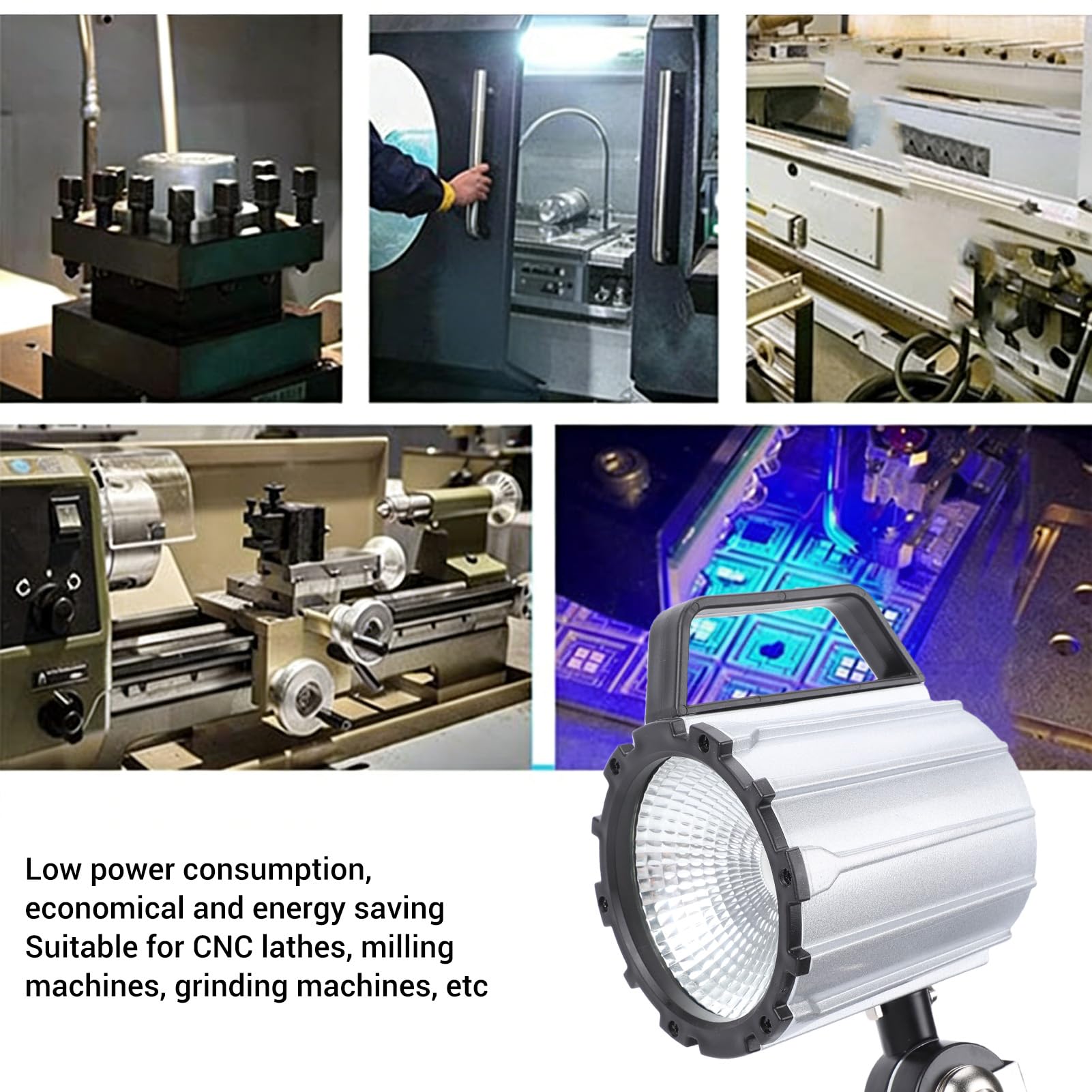 Fafeicy Luz de Torno de Madera 24W LED Articulado Luz de Máquina de Cabeza Ajustable de 360° para Tornos CNC Fresadoras Amoladoras 24V