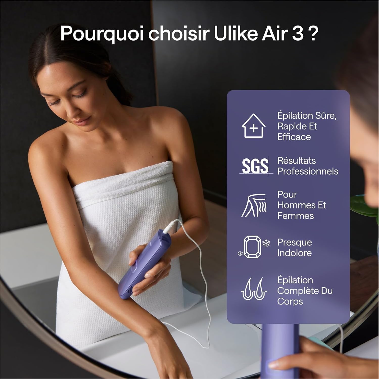 Épilateur à Lumière Pulsée Ulike Air 3 Deluxe, Sans Douleur Alternative au Laser, Convient aux Peaux Sensibles, 4 accessoires pour le corps, le visage, le maillot et les aisselles