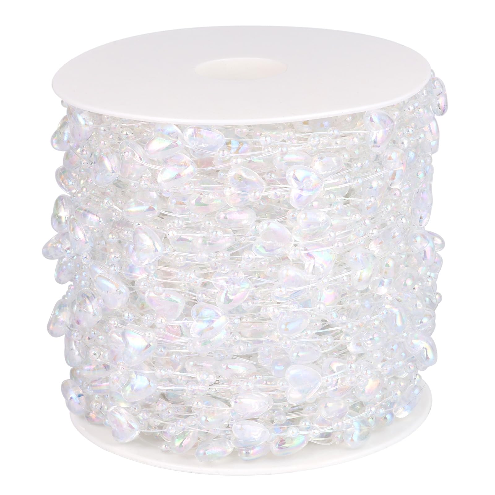 196FT 13mm Rainbow Pearl Heart Beads String Garland Roll Bulk for DIY Craft