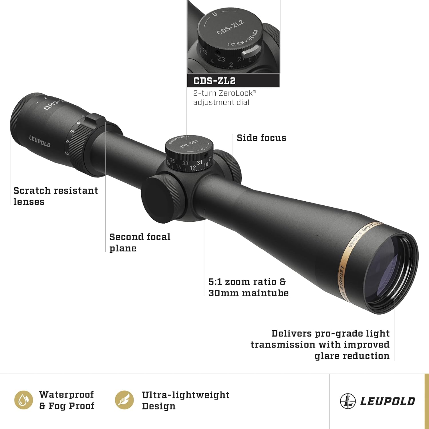 Leupold VX-5HD 3-15x44mm Side Focus Riflescope Impact-29 MOA CDS (171716)
