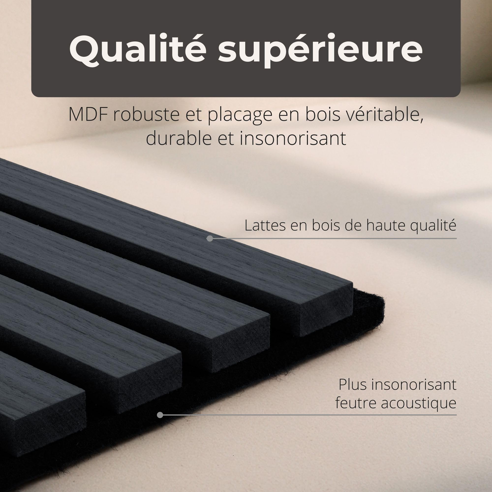 4x Panneaux acoustiques à lamelles 120 x 60cm Chêne noir bois