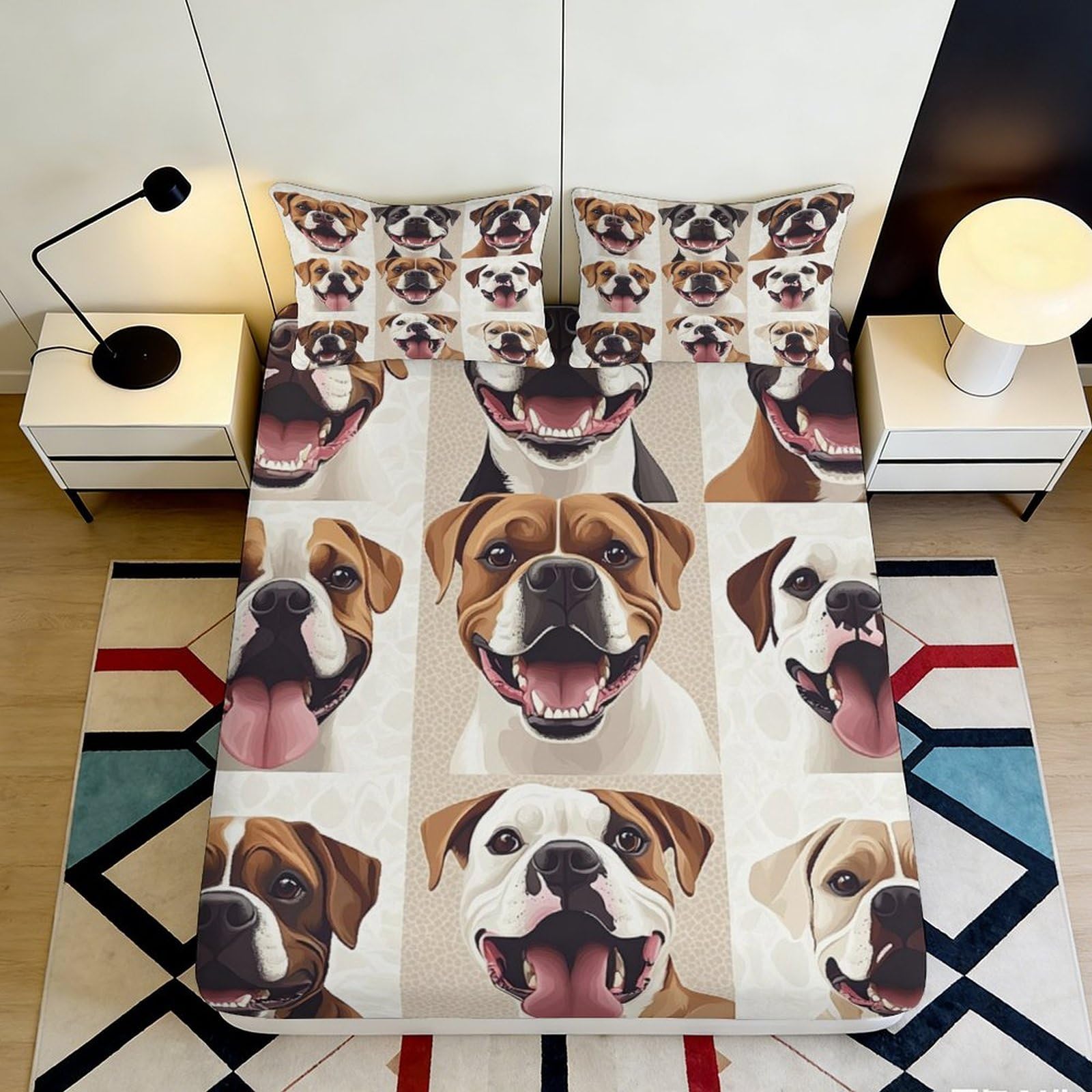 3D Printed Boxer Dog Fitted Sheet Microfiber Soft Breathable Puppy Pattern Mattress Cover Bedroom Decor 90x200x25cm