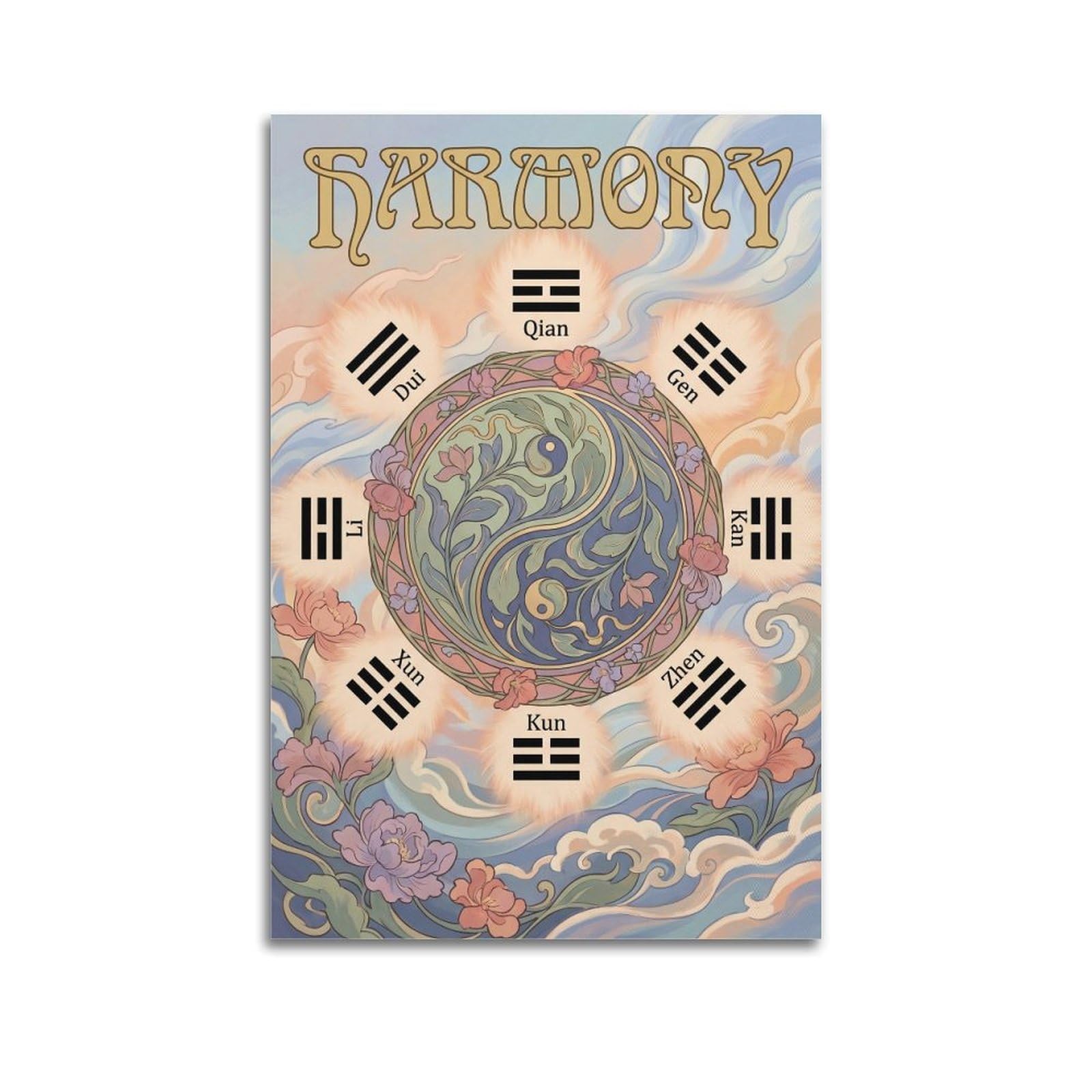 OKNGB China Tai Chi Yin Yang Bagua Healing Meditation Poster Decorative Painting Canvas Art Picture 24x36inch(60x90cm)