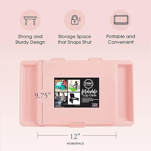 Miniatura 9 de Loddie Doddie Par de escritorio plegable con bolsillo de almacenamiento, color rubor y verde azulado. Uso perfecto para portátiles, viajes, desayuno