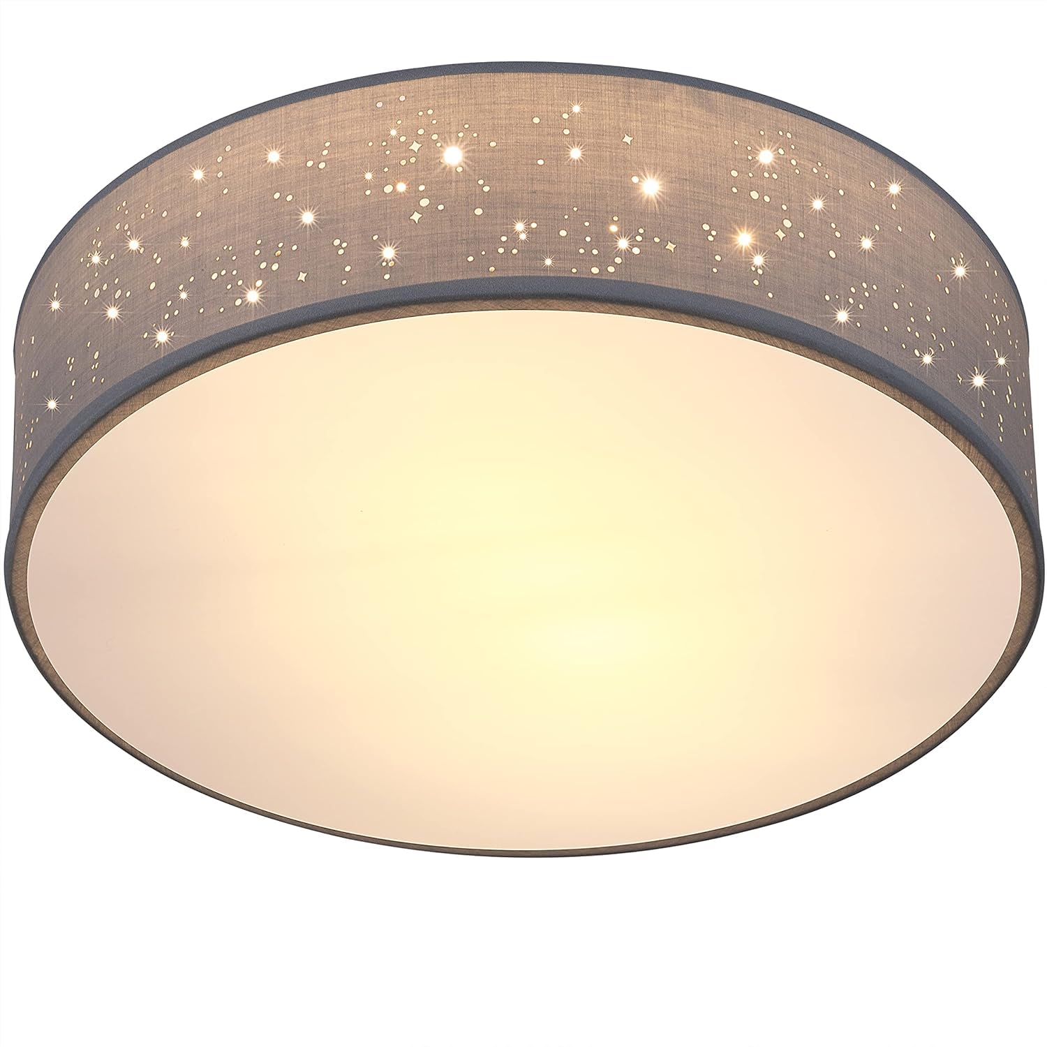 MONZANA® Flush Ceiling Light, Grey Star Perforated Fabric 38cm for 2X E27 Bulb for LED Bulbs max. 40w, Suitable for Living Room, Kitchen, Bedroom, Home Office, Hallways, Kids Room Ceiling Flush Light