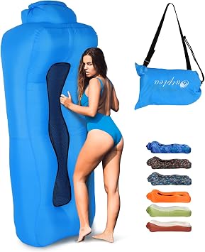 Inflatable Lounger Air Sofa Waterproof, Portable Air Filled Lounger with Mesh Back, Blow up Sofa for Beach Pool Camping Travel, Blue