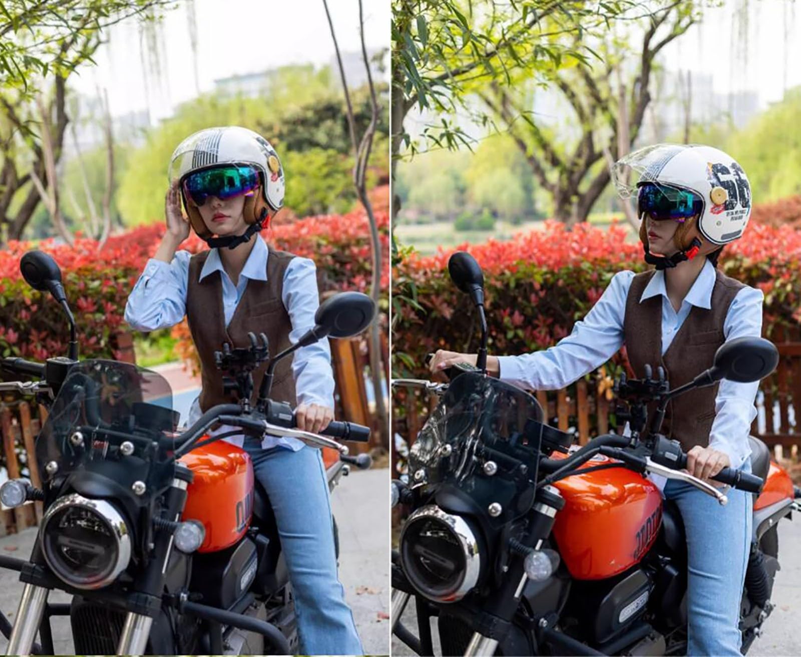 Casco Da Moto Vintage, Casco Jet Vintage Retrò 3/4 Aperto Con Doppia Visiera, Casco Da Uomo E Donna Per Scooter, ATV, Cruiser, Ciclomotore, Omologato ECE/DOT