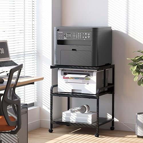 Miniatura 8 de Soporte de impresora grande con estante de almacenamiento, carrito de impresora de 23.6 pulgadas de ancho x 18.9 pulgadas de profundidad con ruedas,