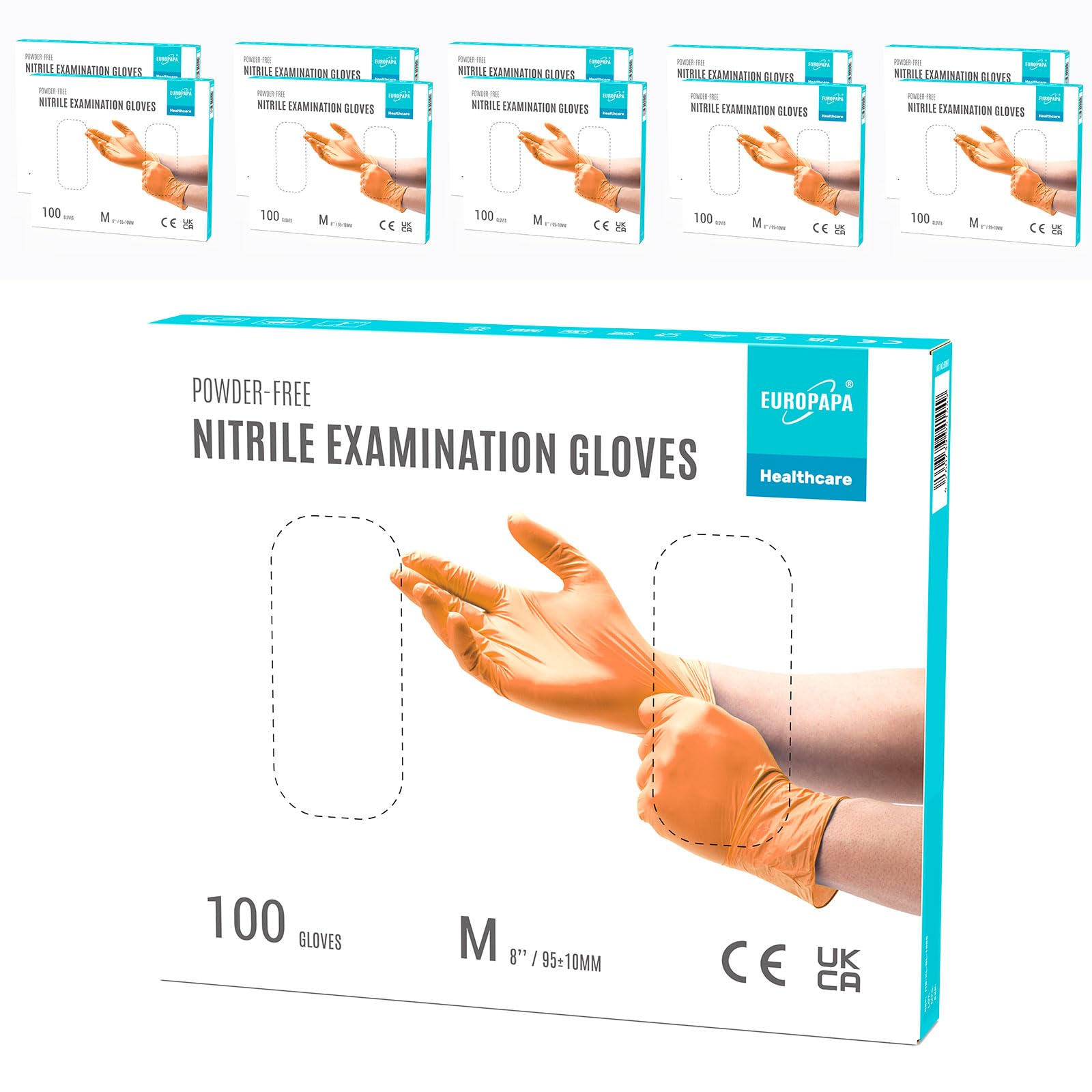 EUROPAPA® 1000x Nitrilhandschuhe Einweghandschuhe puderfrei Untersuchungshandschuhe EN455 EN374 latexfrei Einmalhandschuhe Handschuhe in Gr. S, M, L & XL verfügbar (Orange, M)