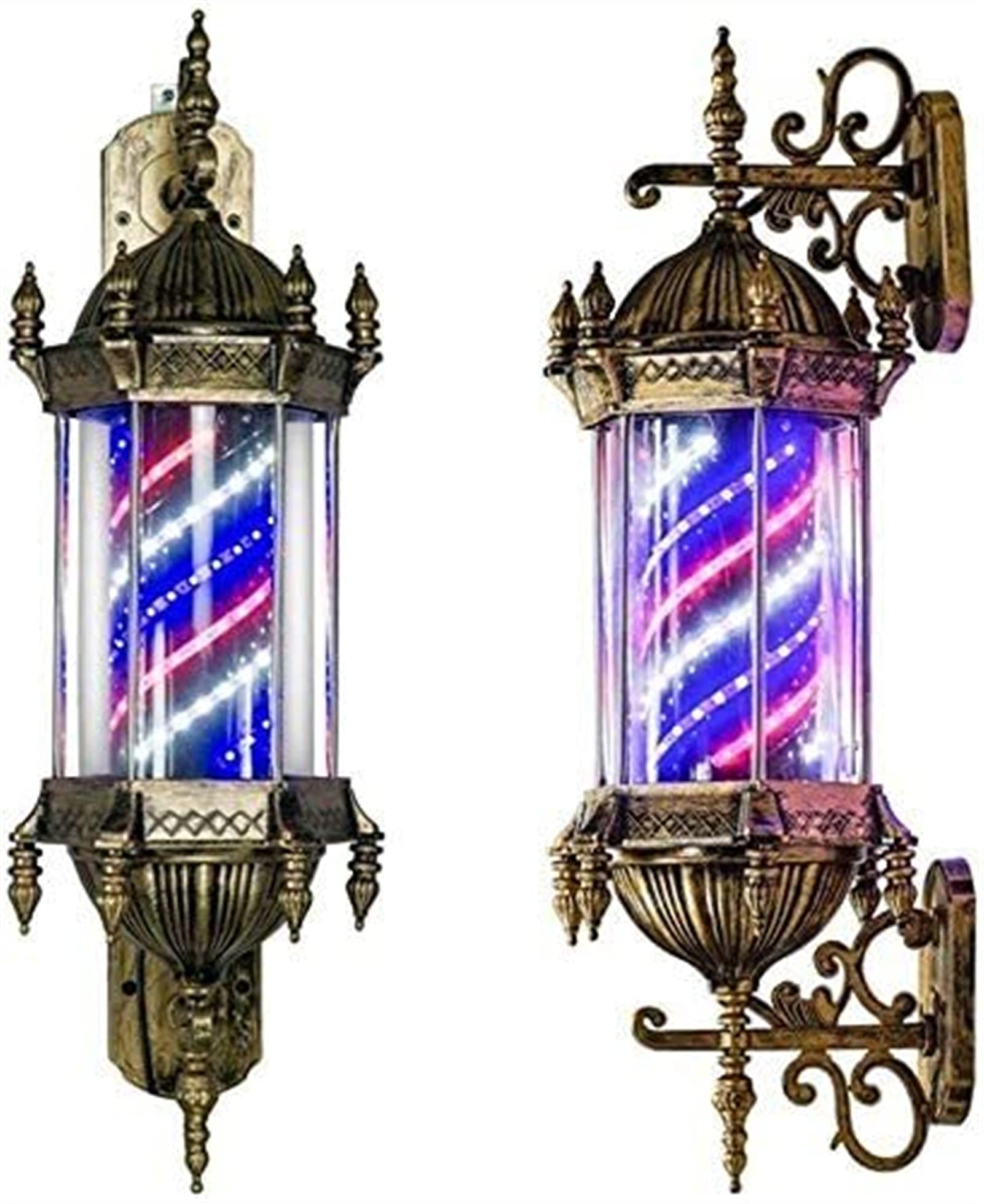 Poste de barbero con luz LED, Poste de barbero de 74 cm (29"), Estilo Retro, Resistente al Agua, con Tiras LED giratorias Rojas, Blancas y Azules, Ideal para peluquería.，Purple
