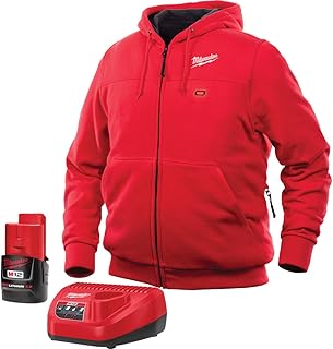 Milwaukee Heated Hoodie M12 12V Lithium-Ion - Battery and Charger Included - (Large, Red)