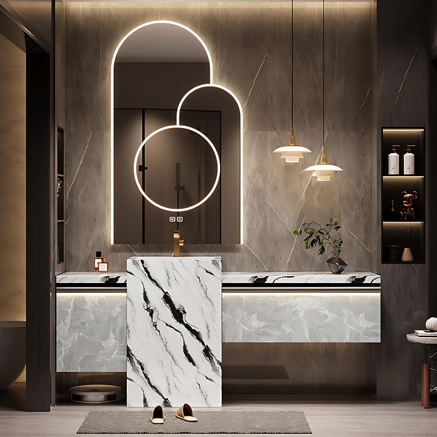 Bathroom Vanity with Sink - Modern Single Sink Freestanding Bathroom Vanity Cabinet with Large Storage, Solid Wood Construction, Includes Faucet & Drain Kit (Gray, 80")