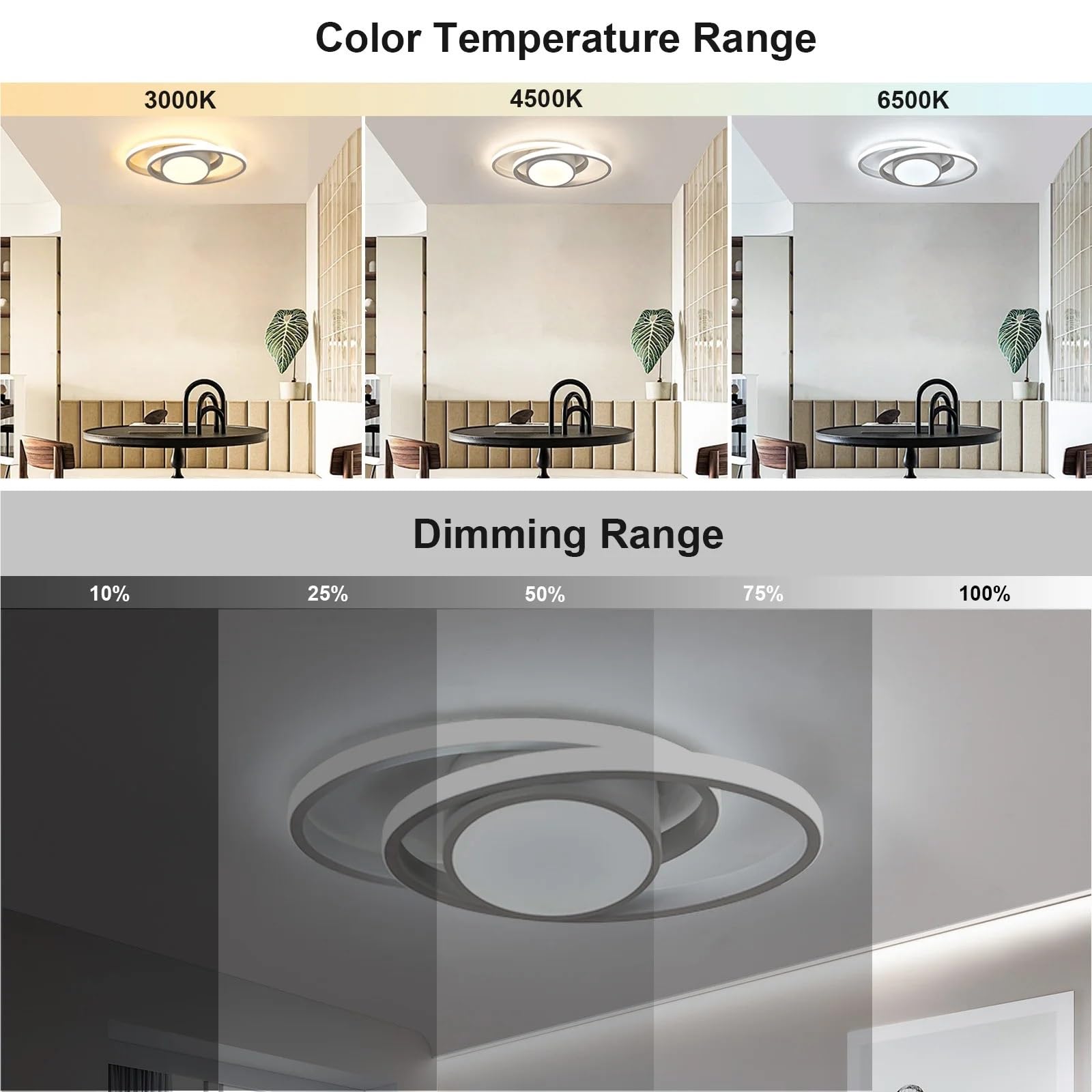 Plafonnier Led,Luminaire Plafonniers Plafonnier LED à intensité variable, lustre blanc avec télécommande for chambre coucher
