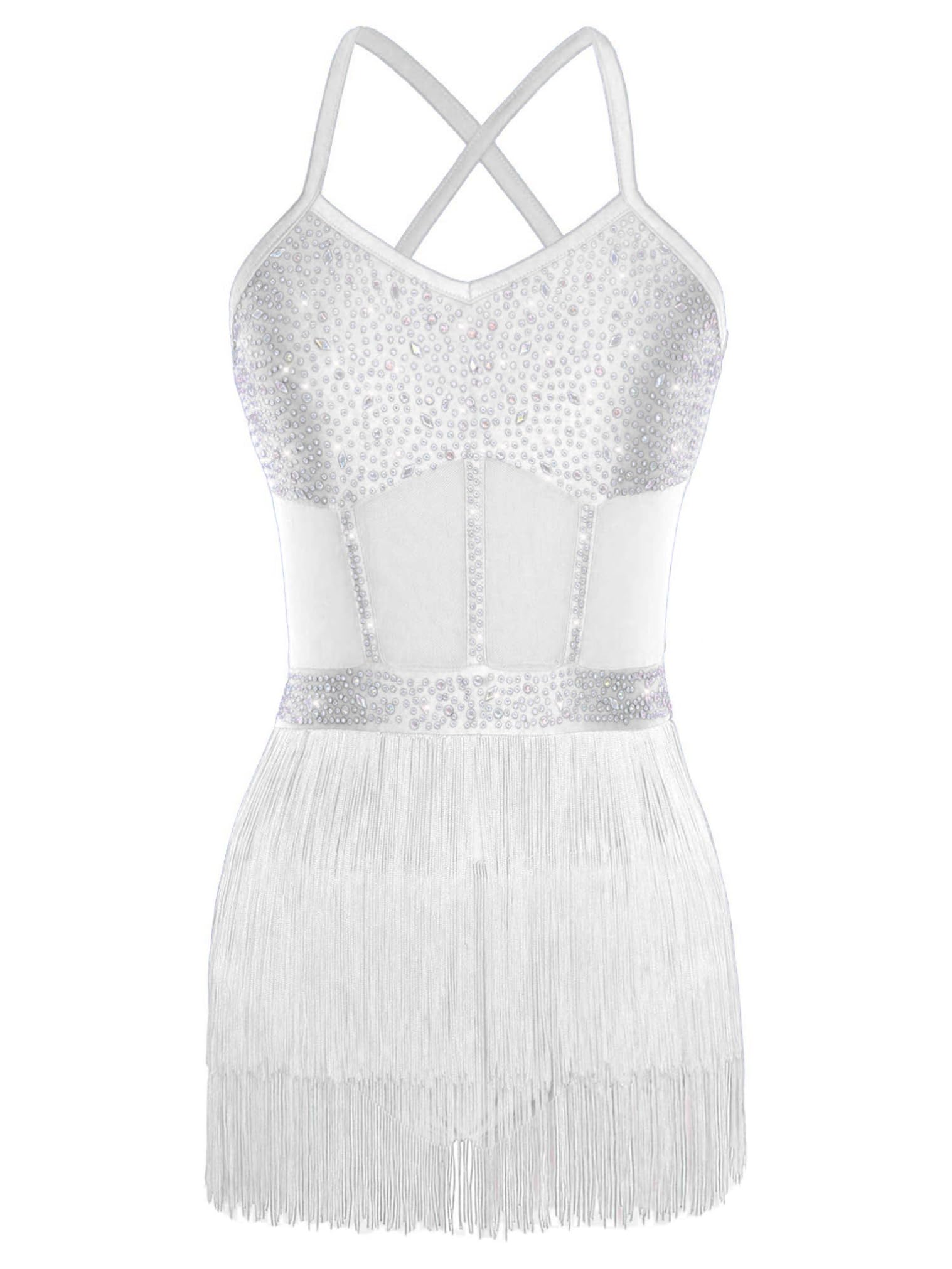 JEATHA Maillot De Baile Latino para Mujer Vestido con Flecos Lentejuelas Traje De Baile Salsa Cha Cha Rumba