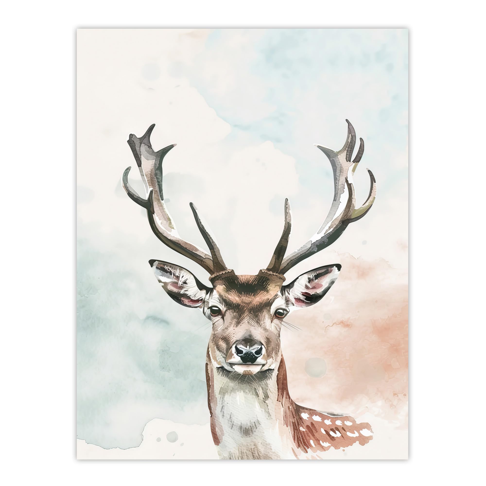 Artery8 Stag Head Portrait Modern Watercolour Pastel Living Room Extra Large XL Wall Art Poster Print