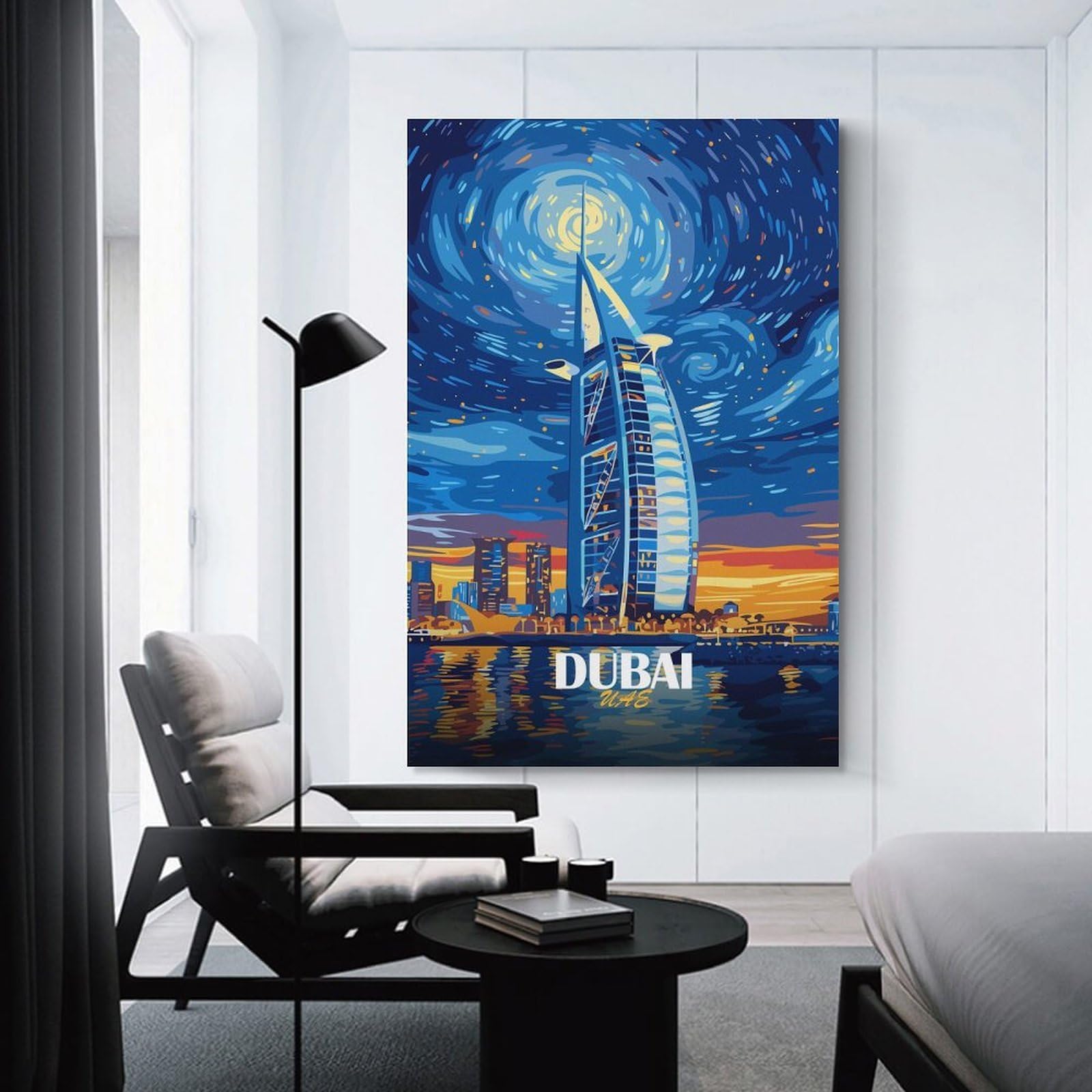 Junmoney Dubai Skyline Starry Night Art Home Decor Wall Art, 20x30inch(50x75cm), for New Homes, Bedrooms Or Workspaces, Gift Idea for Housewarming And Birthdays