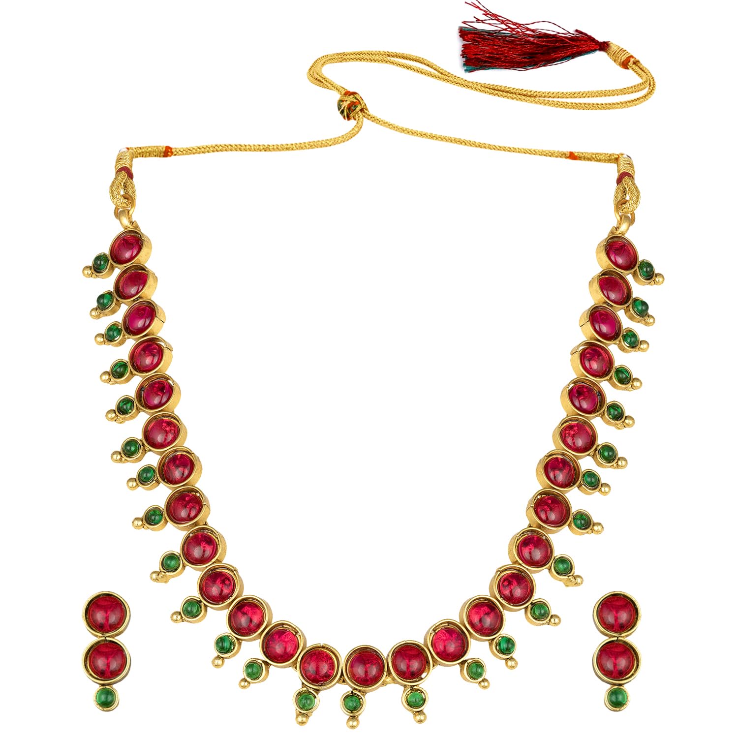 Peora Red Traditional Gold Plated Studded Choker Necklace Jewellery Set for Women (B097ZV49RJ) Amazon Price History, Amazon Price Tracker
