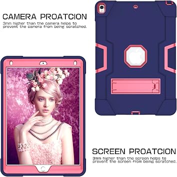 3 in 1 Hybrid Case for iPad Air 3 2019/iPad Pro 2017,10.5,Blue/Rosered