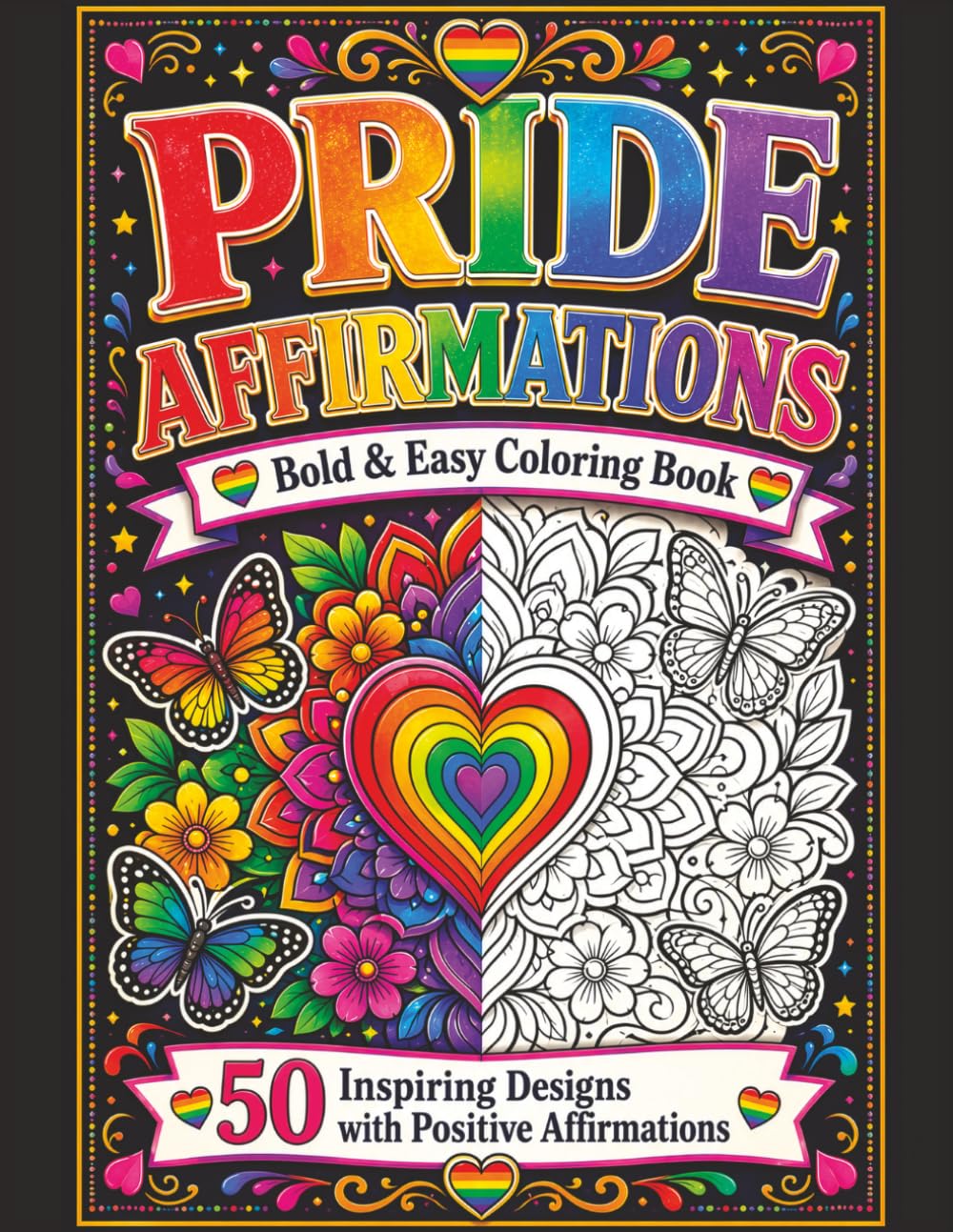 Pride Affirmations: Bold and Easy Coloring Book with 50 Inspiring Designs and Positive Affirmations for Adults and Teens (Bold & Easy Pride)