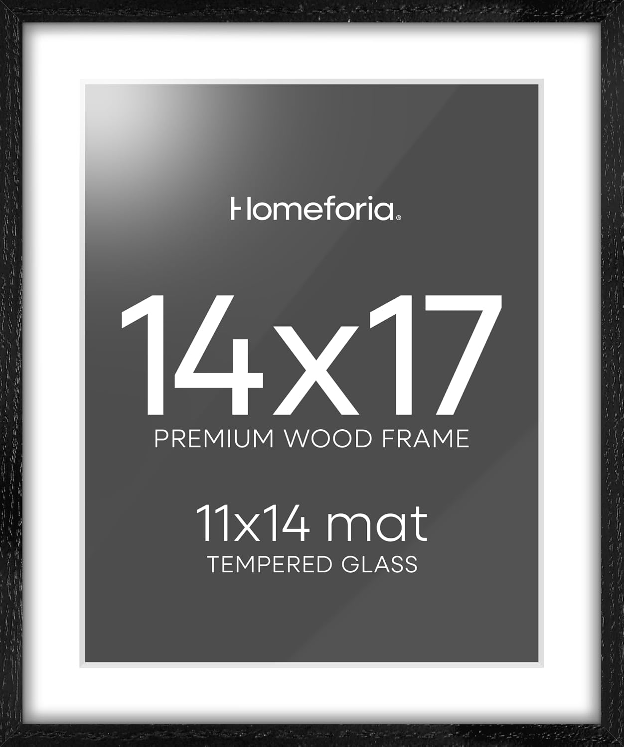Homeforia 14x17 Picture Frame Black Wood, High End Oak 14x17 Frames with Mat 11x14 Photo, 14 x 17 Wooden Poster Frame Matted to 11 by 14 Print, 17x14 Hanging Frames, Tempered Glass, Wall Kit, Set of 1