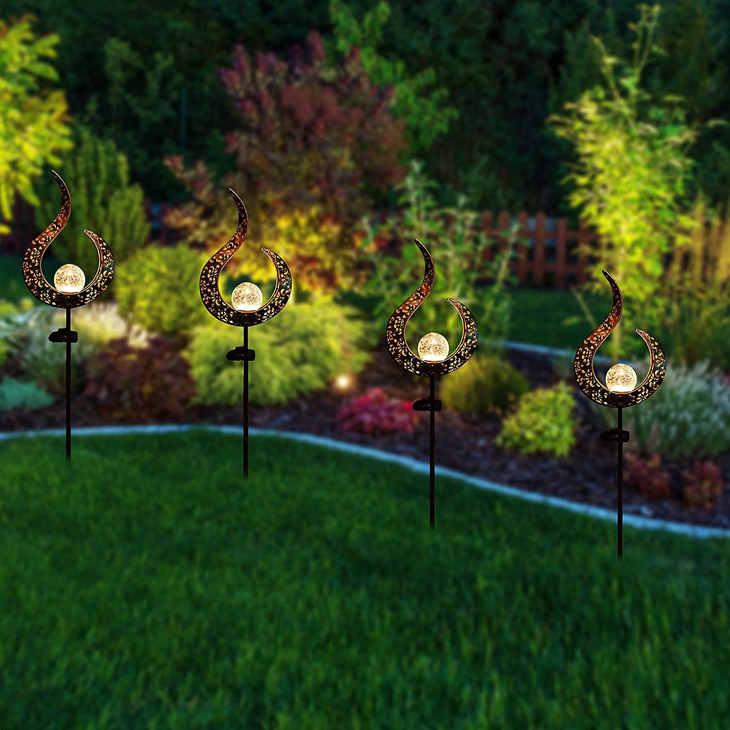 2 Pack Solar Crackle Glass Globe Stake Lights, Solar Powered Garden Decorations, Pathway Lights Outdoor Waterproof for Walkway, Pathway, Yard, Lawn, Patio or Courtyard
