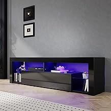 SIRHONA Black LED TV Stand, TV Bench, 180 x 35 x 50.5 cm, RGB LED Lighting with Adjustable Colour, Load Capacity 40 kg, Suitable for Living Room or Bedroom