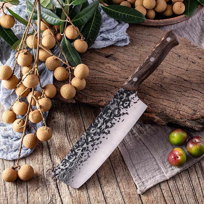 MAYiT Meat Cleaver Knife, High Carbon Stainless Steel Nakiri Knife Home Super Sharp Full Tang Kitchen Chef Knife Chopping Knife Wooden Handle, MAYiT5475