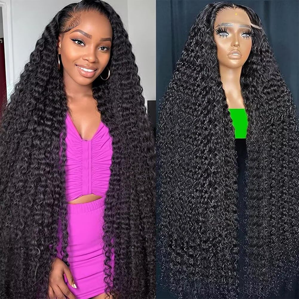 utodoo 38 Inch 13x6 Deep Wave Lace Front Wigs Human Hair Wig for Women 12A 200% Density HD Lace Front Wigs Human Hair Pre Plucked with Baby Hair Natural Black