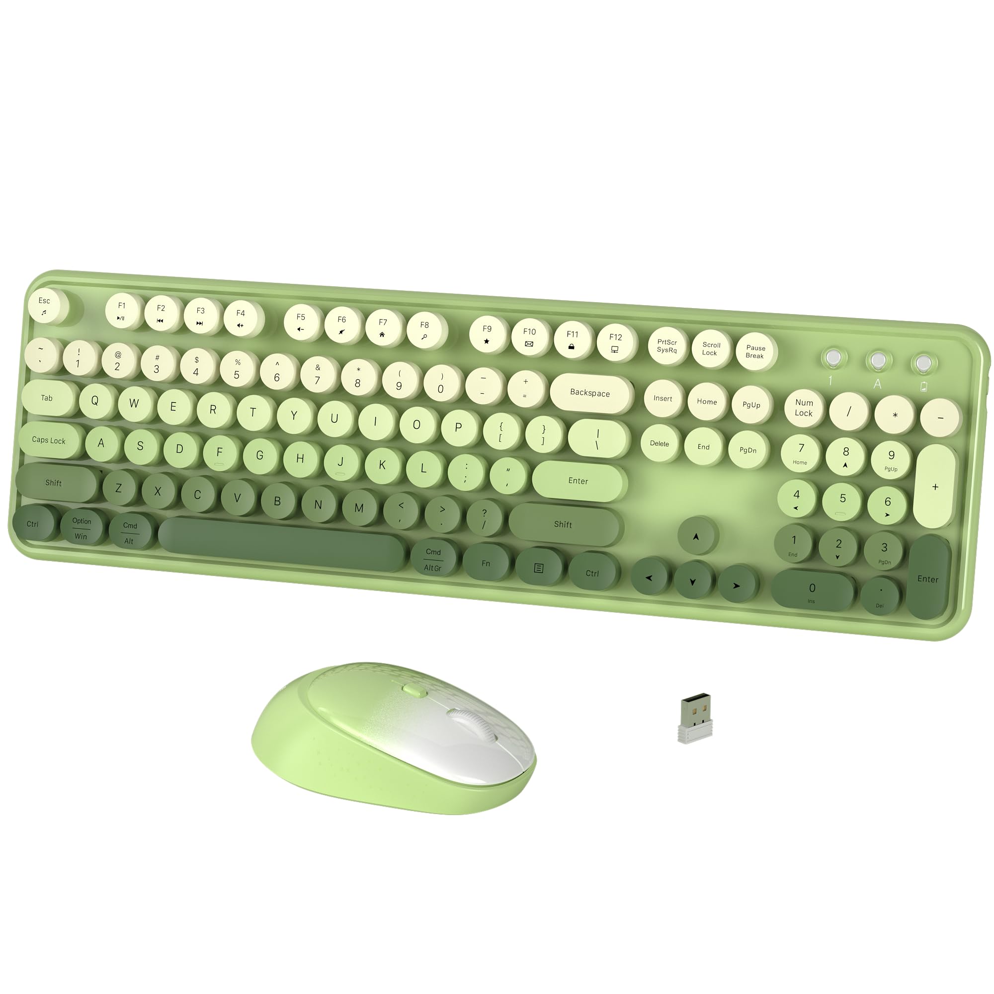 FCPLU xUBOTIE Wireless Keyboard and Mouse Combo, 104-Key Colorful Round Keycap, QWERTY Layout, 2.4GHz, Power Button, Plug Play for PC Laptop (Green)-picture-13