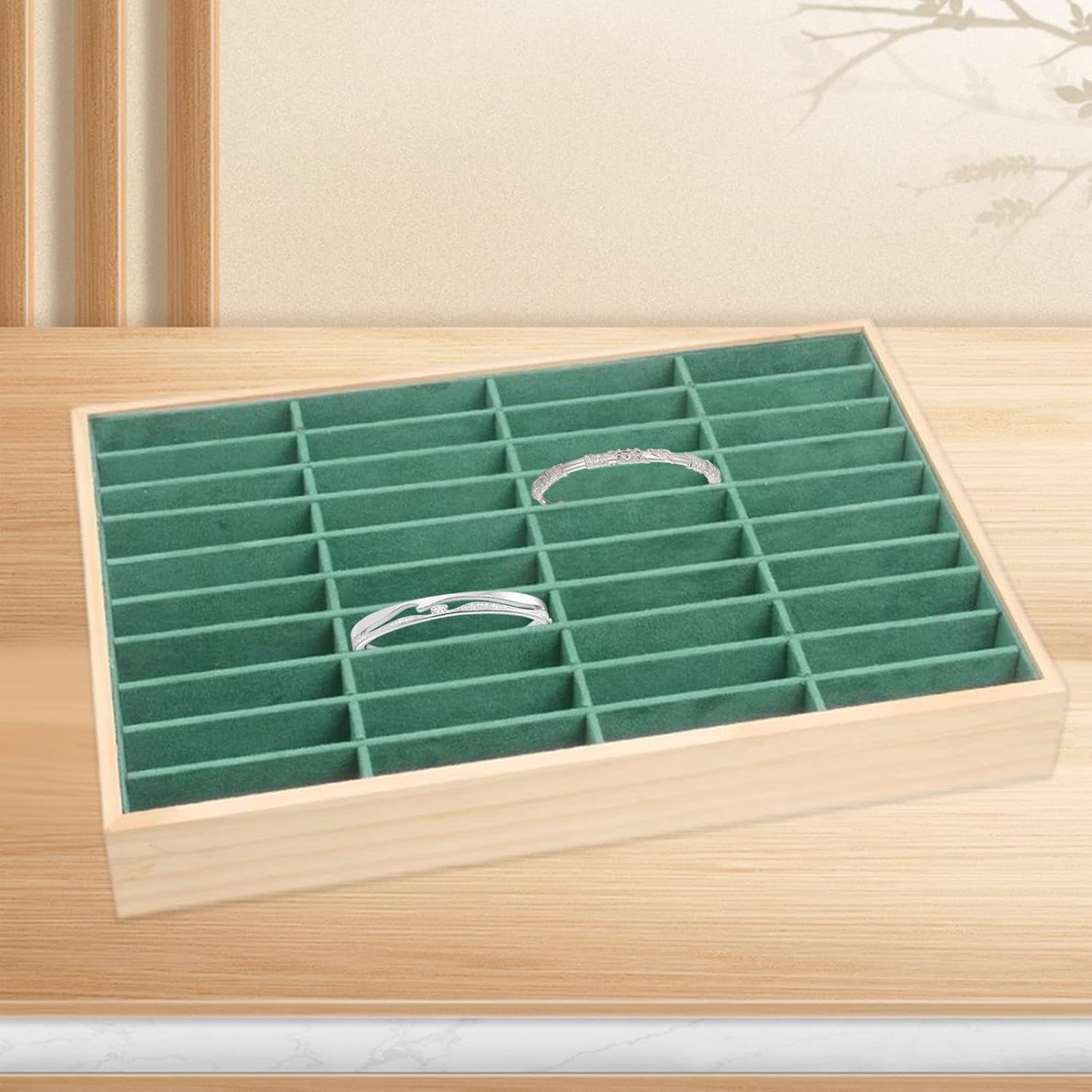 Jewelry Organizer Bracelet Holder Multifunction Elegant 40 Grids Bangle Display Storage for Live Broadcasting Jewelry Store, Green