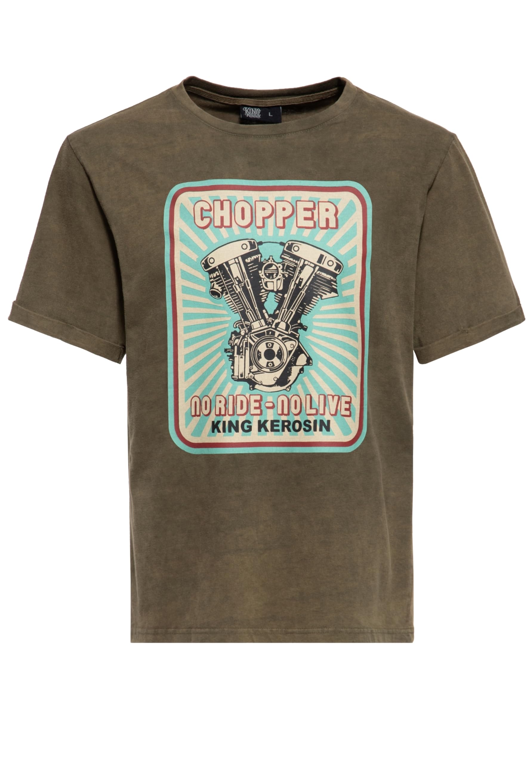 King Kerosin T-shirt męski | koszulka z nadrukiem | koszulka z krótkim rękawem | Acid Washed | unikat | styl vintage | obszycie | Regular Fit | Biker | nadruk | grafika | chopper | motocykl No Ride No