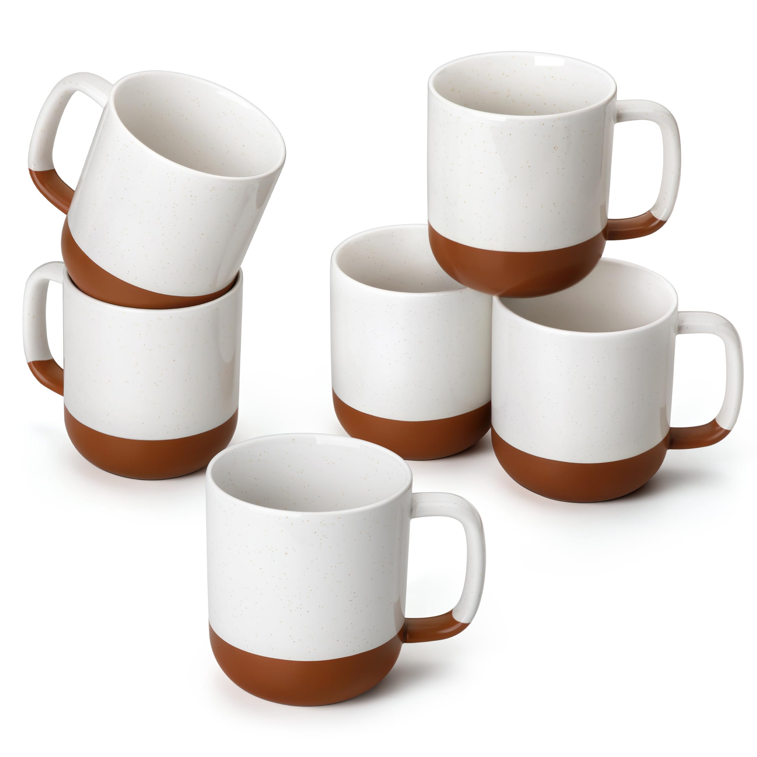 MALACASA Ceramic 16oz Coffee Mugs Set of 6, Khaki White