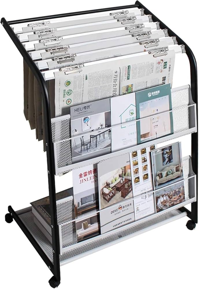 Amazon | 新聞ラック 6段新聞はさみ+2段マガジンラック キャスター付き
