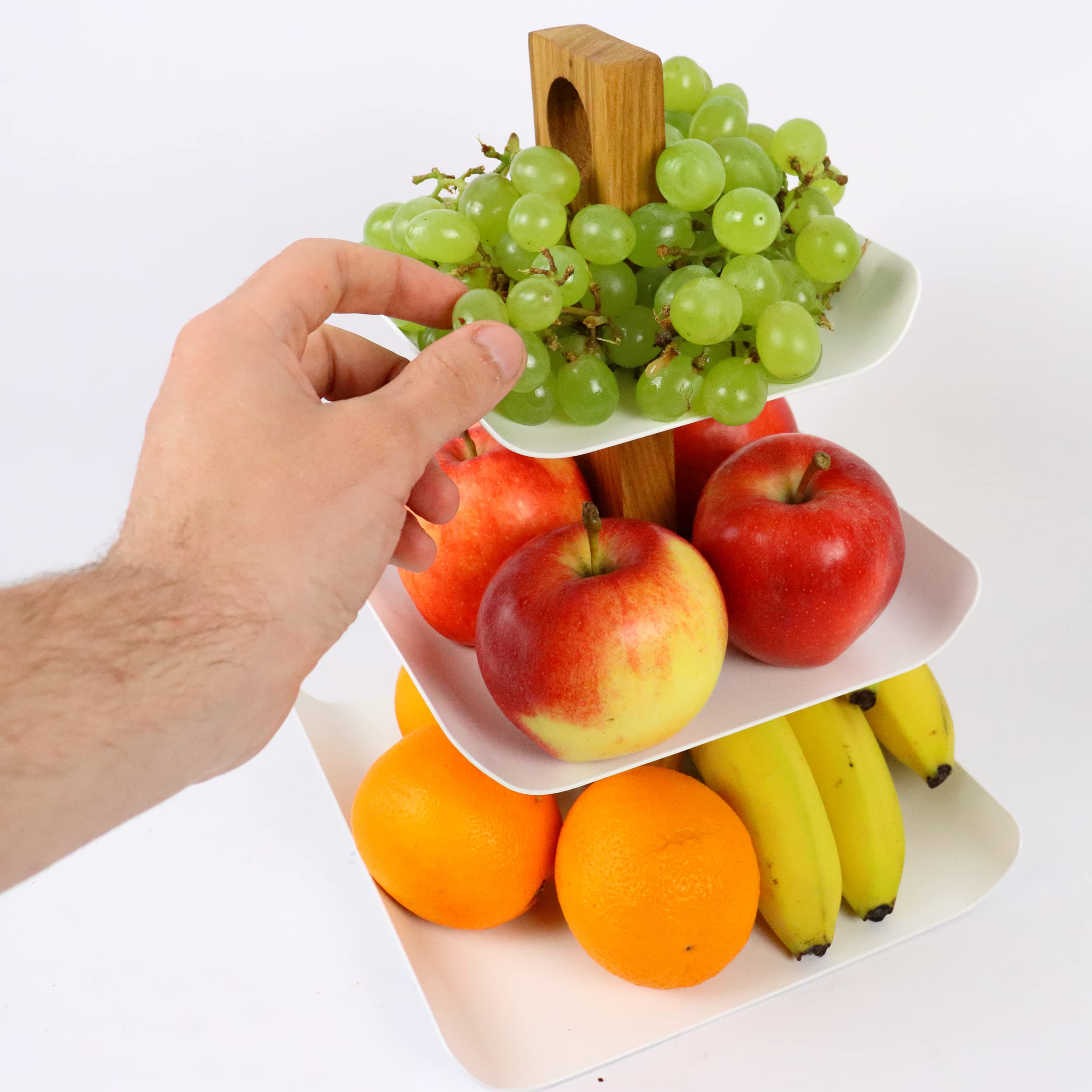 B4K 3-stöckige Etagere aus Holz und Metall, 33cm x 24cm | Obstschale und Servierplatte, Für Obst, Kuchen, Süßigkeiten, Für Brot und Snacks, Elegantes Design