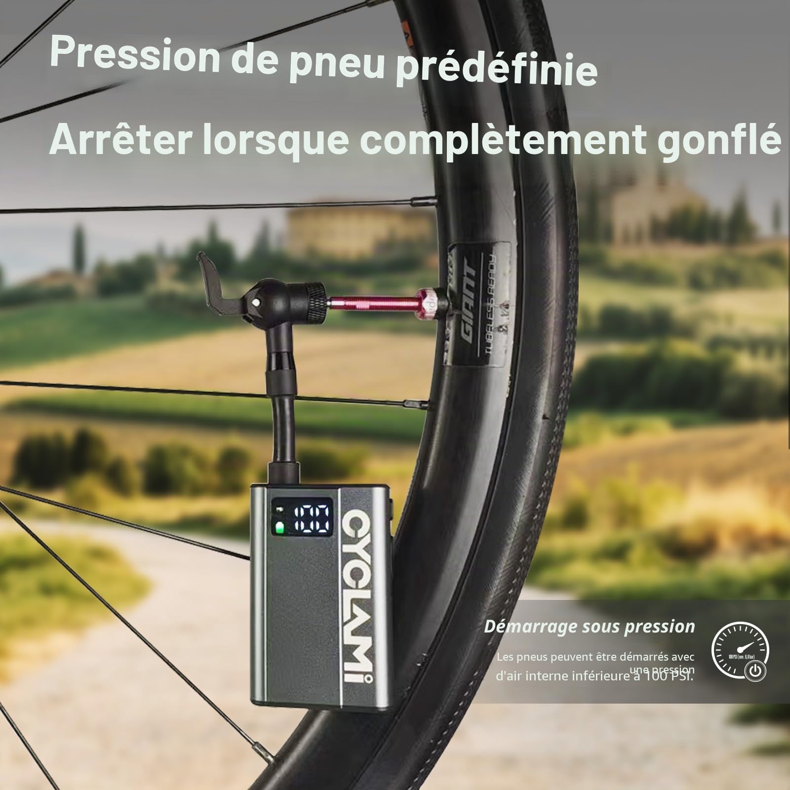 Pompe a Velo Electrique Mini Pompe Portable avec Manomètre Numérique Max 120 PSI arrêt Automatique Compatible Valve Schrader et Presta pour Vélos de Route VTT Ville et Électriques