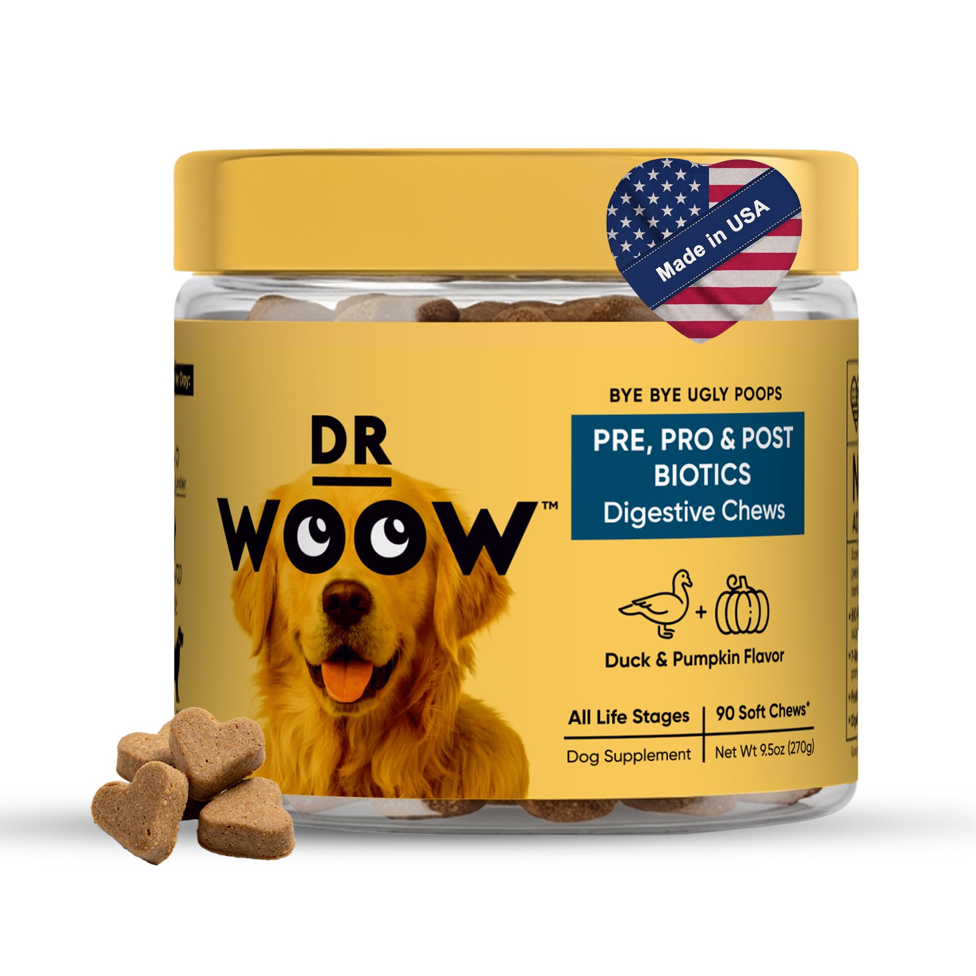 Probiotics Supplements for Dogs Soft Chews (90 CT) – Digestive Support + Gut Balance & Healthy Stool Support – Probiotics + Digestive Enzymes – Duck & Pumpkin Flavor – Made in USA