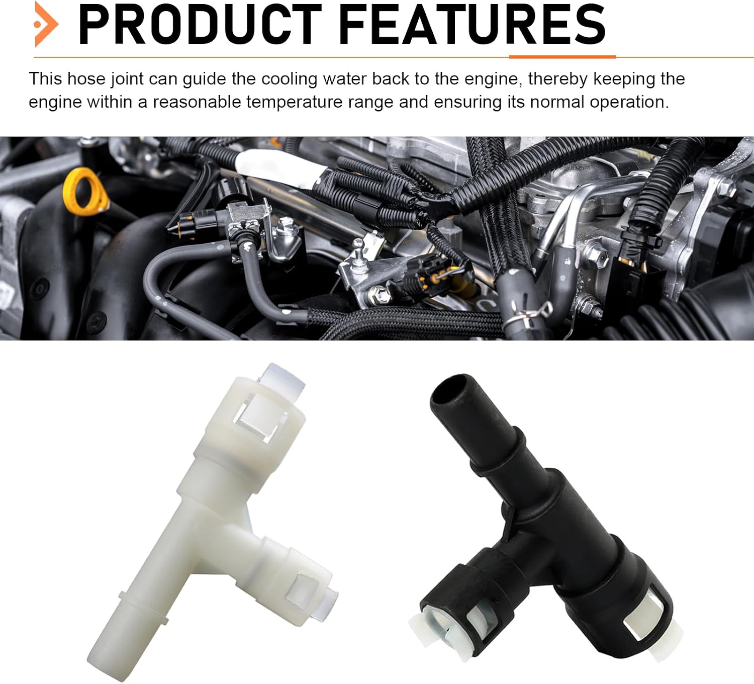 WZP 2PCS Car Heater Hose Connector, Three-way Plastic Cooling Water Pipe Joint, Compatible with Select GMC Yukon Sierra Chevy Tahoe Suburban Cadillac Escalade, OEM 15055343 15055342 (Black & White)
