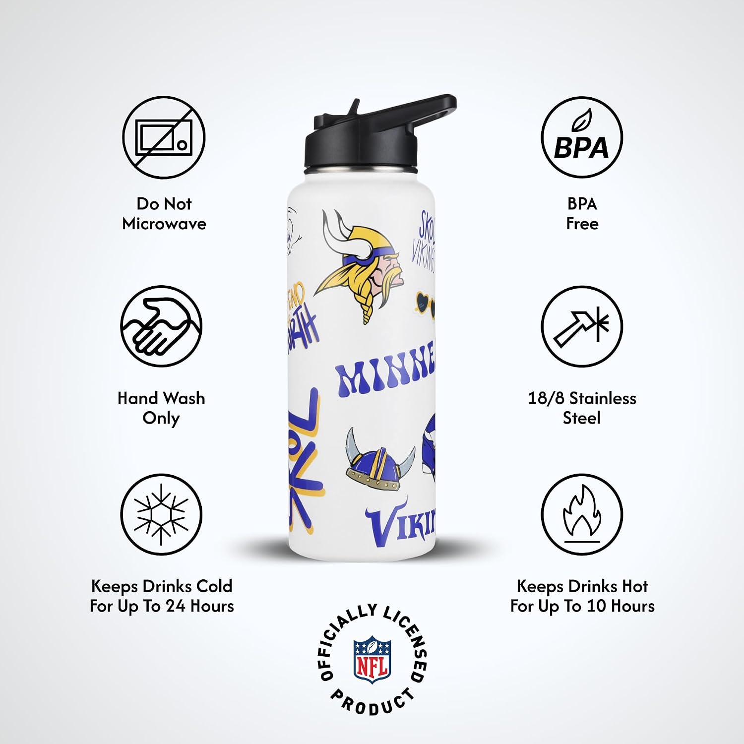 The Memory Company Officially Licensed NFL 34oz Water Bottle - Premium Stainless Steel Double-Wall Insulated, Leakproof Design
