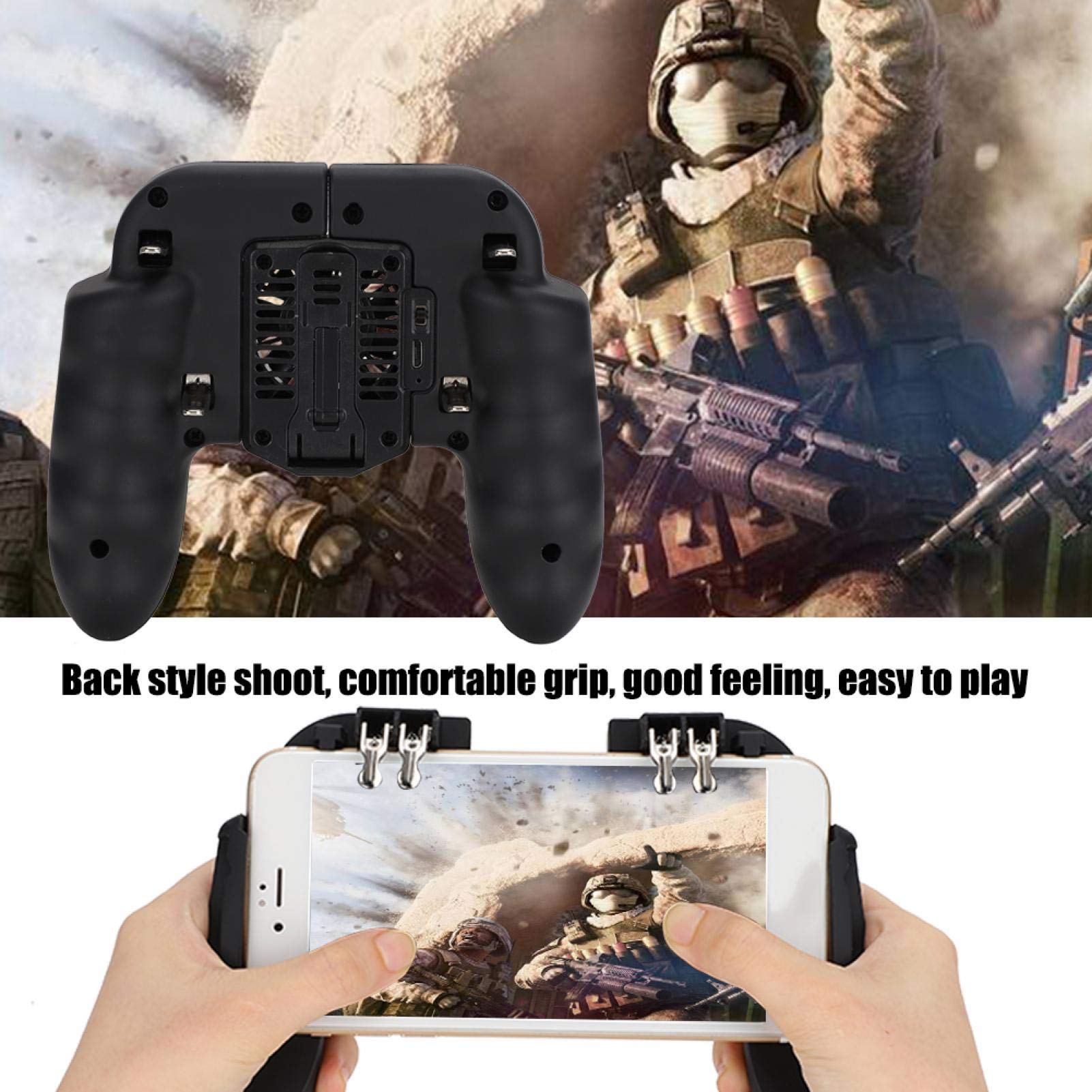 Uadme PUBG Mobile Game Controller Gaming Grip, versión Mejorada Disparadores de operación de Seis Dedos con Ventilador de enfriamiento del teléfono Gamepad de teléfono Inteligente Ajustable de Mano